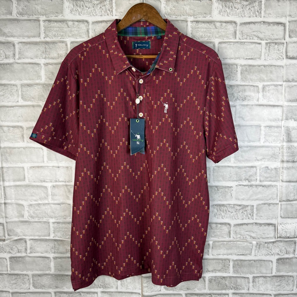 William Murray Golf Mens Large Polo Shirt Burgundy Beer Print Arrowhead CC NWT